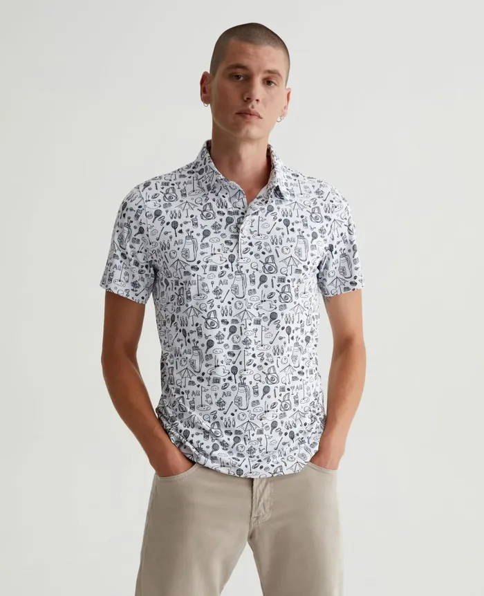 Bryce Polo Sports Doodle White Men AG Jeans Polos
