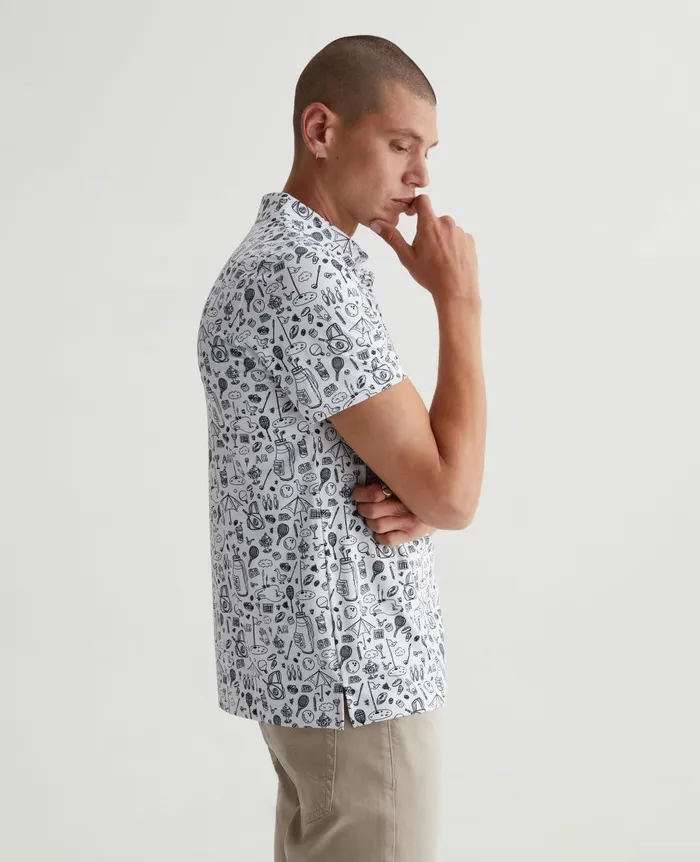 Bryce Polo Sports Doodle White Men AG Jeans Polos Bryce Polo Sports Doodle White Men AG Jeans Polos