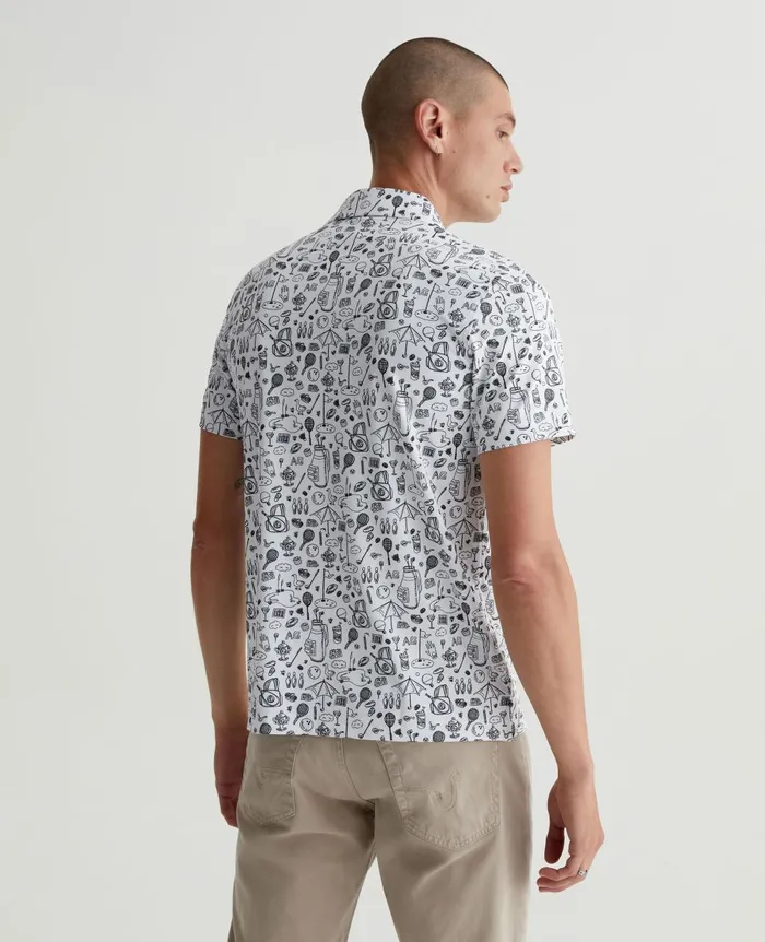 Bryce Polo Sports Doodle White Men AG Jeans Polos Bryce Polo Sports Doodle White Men AG Jeans Polos
