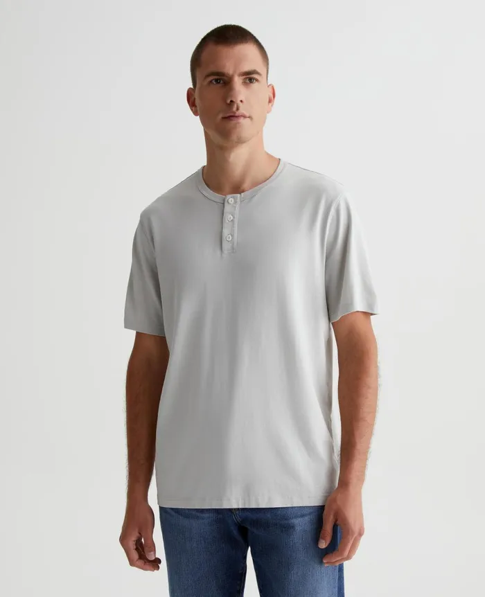Bryce Short Sleeve Henley Silver Smoke Men AG Jeans Tees