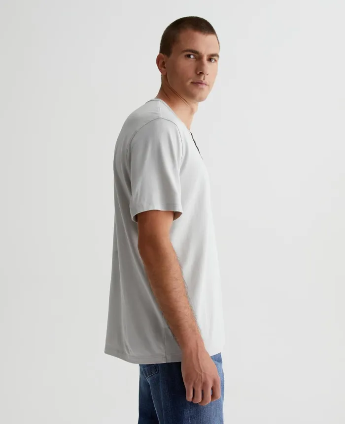 Bryce Short Sleeve Henley Silver Smoke Men AG Jeans Tees Bryce Short Sleeve Henley Silver Smoke Men AG Jeans Tees