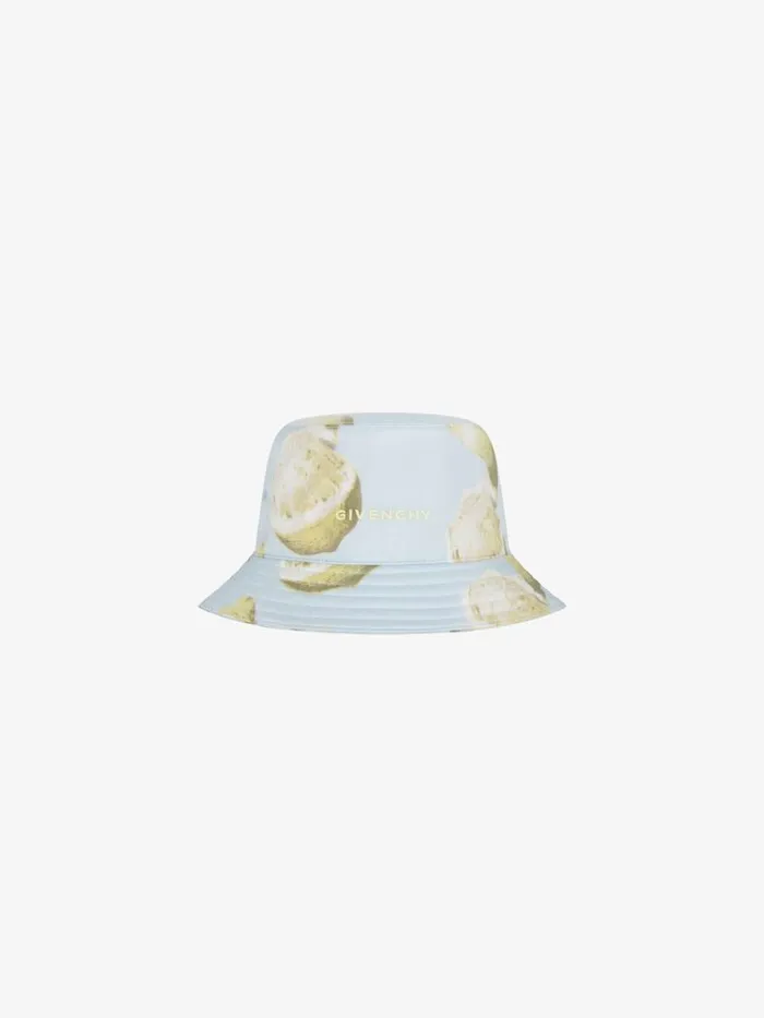 Bucket Hat In Silk With Lemon Print Sky Blue Women Givenchy Beanies and Caps