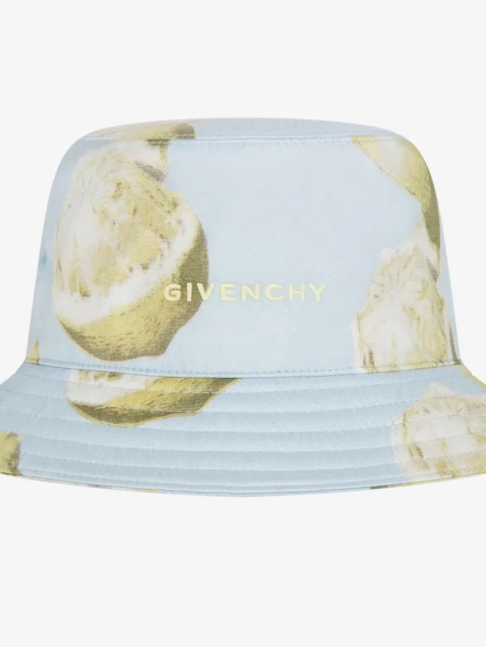 Bucket Hat In Silk With Lemon Print Sky Blue Women Givenchy Beanies and Caps