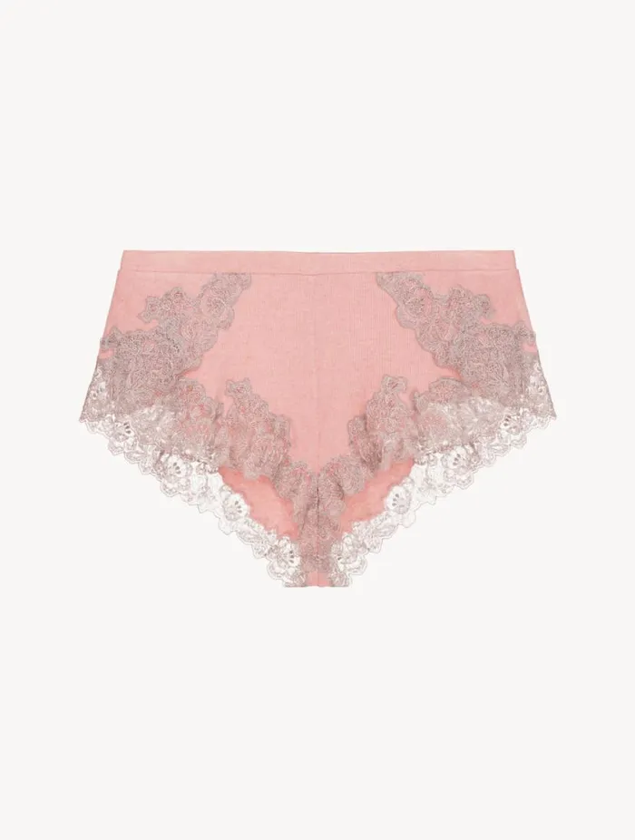 Cashmere Blend Ribbed Sleep Shorts In Blush Clay With Frastaglio Sleepwear La Perla Pajamas