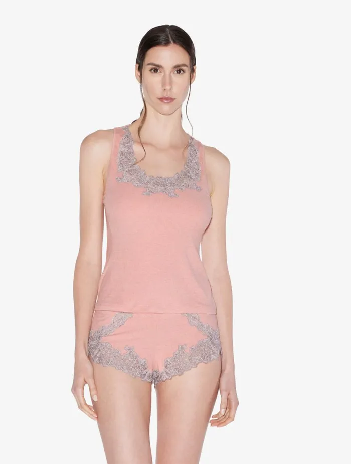 Cashmere Blend Ribbed Sleep Shorts In Blush Clay With Frastaglio Sleepwear La Perla Pajamas