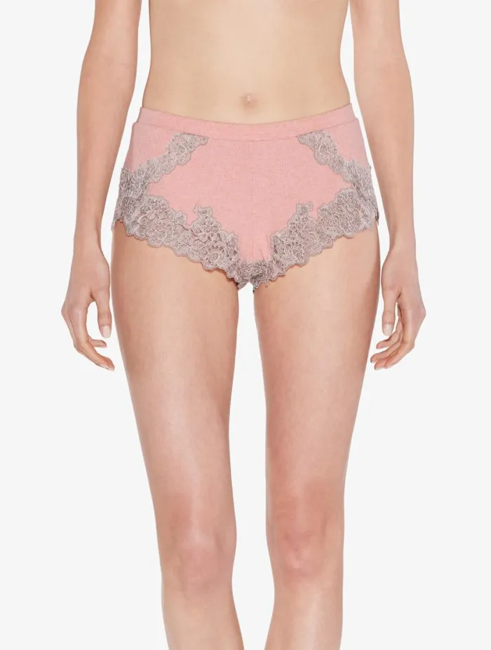 Cashmere Blend Ribbed Sleep Shorts In Blush Clay With Frastaglio Sleepwear La Perla Pajamas