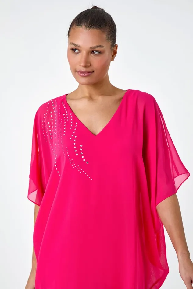 Cerise Embellished Cold Shoulder Overlay Dress Women Roman Dresses