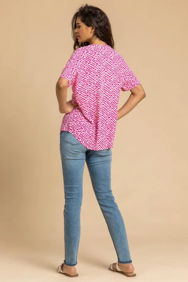 Cerise Spot Print VNeck Tunic Top Women Roman Tops