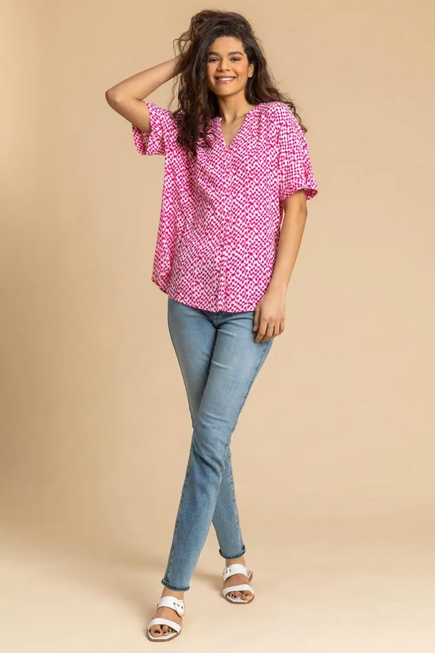 Cerise Spot Print VNeck Tunic Top Women Roman Tops