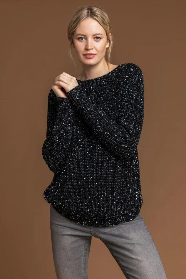 Charcoal Curved Hem Stitch Detail Jumper Women Roman Knitwear