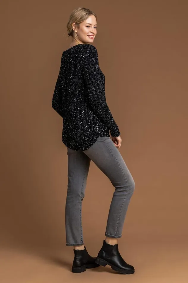 Charcoal Curved Hem Stitch Detail Jumper Women Roman Knitwear
