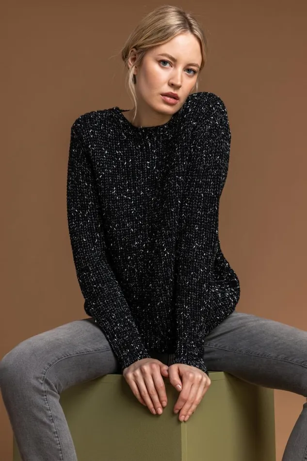 Charcoal Curved Hem Stitch Detail Jumper Women Roman Knitwear
