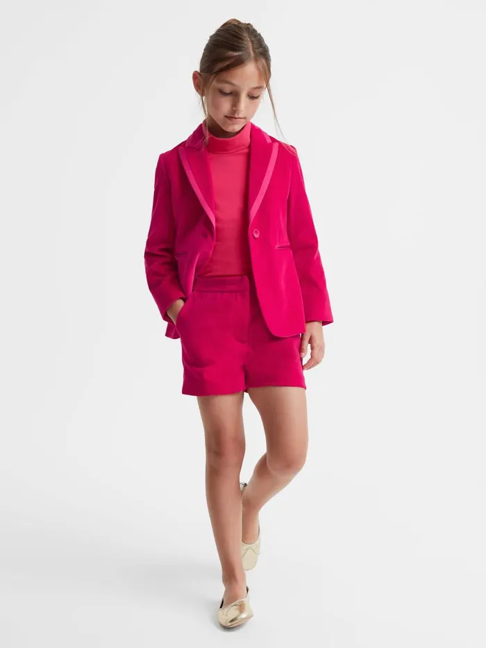 Children Reiss CoOrds Bree Velvet Mid Rise Shorts Bright Pink