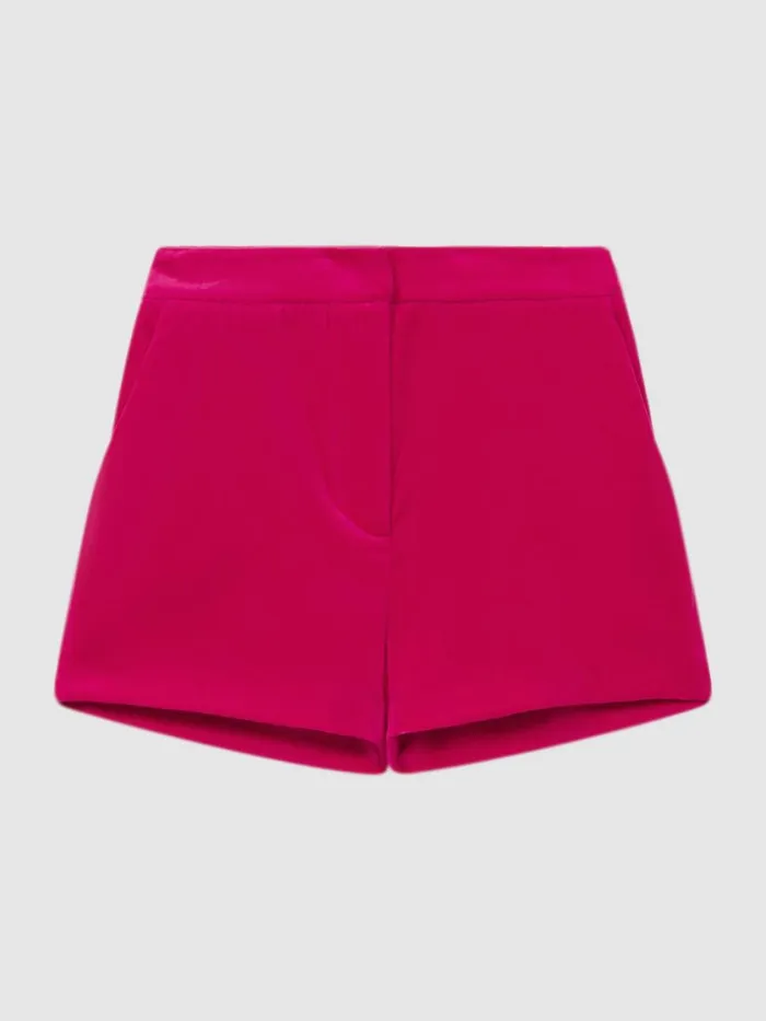 Children Reiss CoOrds Bree Velvet Mid Rise Shorts Bright Pink