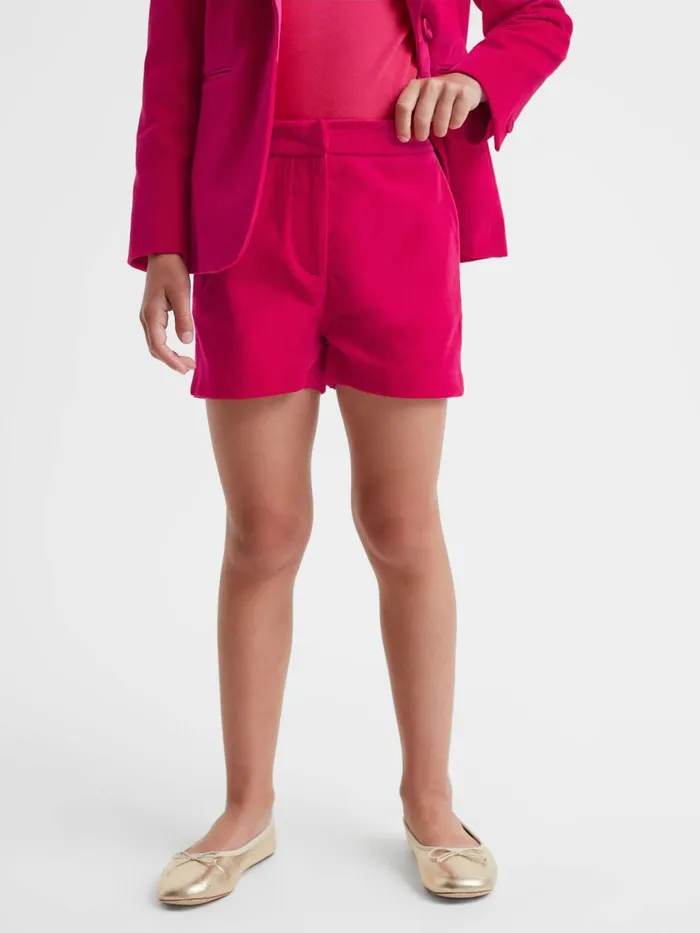 Children Reiss CoOrds Bree Velvet Mid Rise Shorts Bright Pink