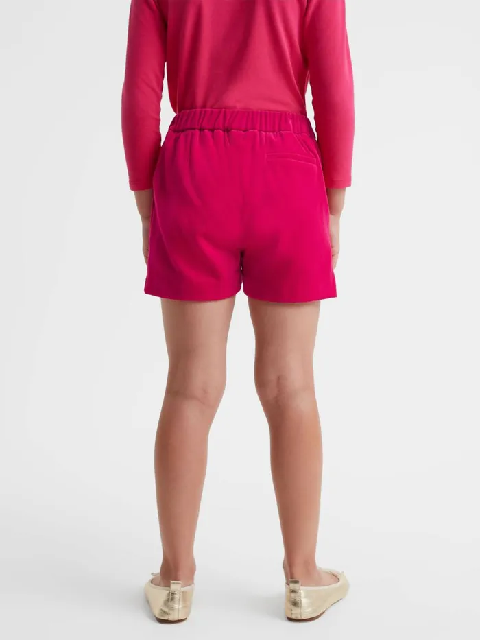Children Reiss CoOrds Bree Velvet Mid Rise Shorts Bright Pink