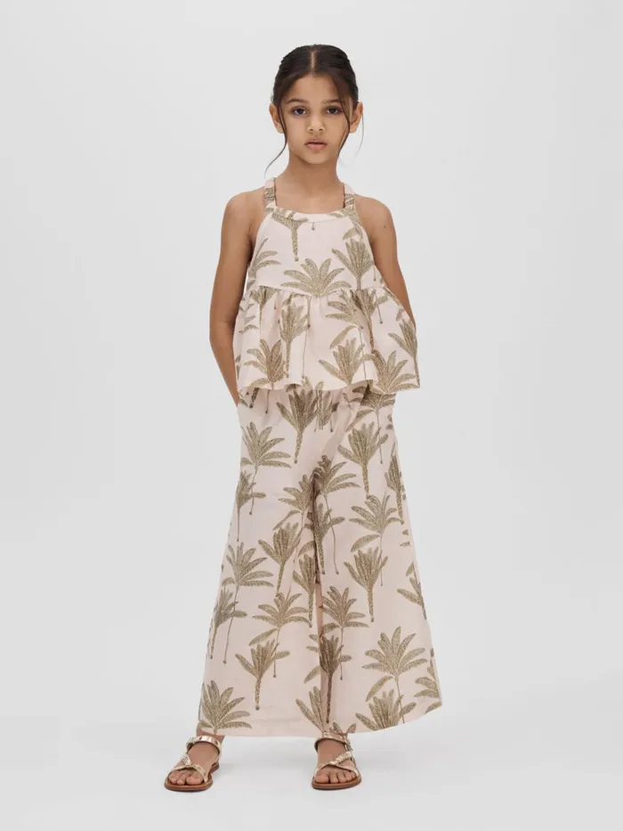 Children Reiss CoOrds Klemee LinenCotton Peplum Top Neutral