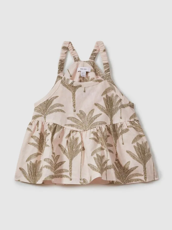 Children Reiss CoOrds Klemee LinenCotton Peplum Top Neutral