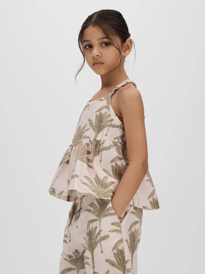 Children Reiss CoOrds Klemee LinenCotton Peplum Top Neutral