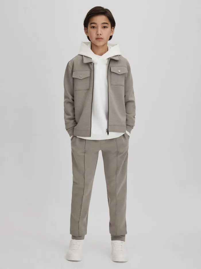 Children Reiss CoOrds Premier Interlock Jersey Drawstring Joggers Taupe