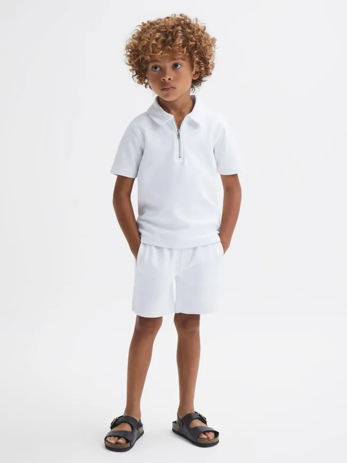 Children Reiss CoOrds Robin Slim Fit Textured Drawstring Shorts White
