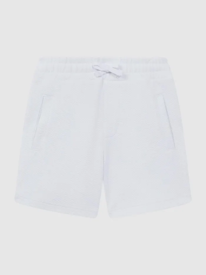 Children Reiss CoOrds Robin Slim Fit Textured Drawstring Shorts White