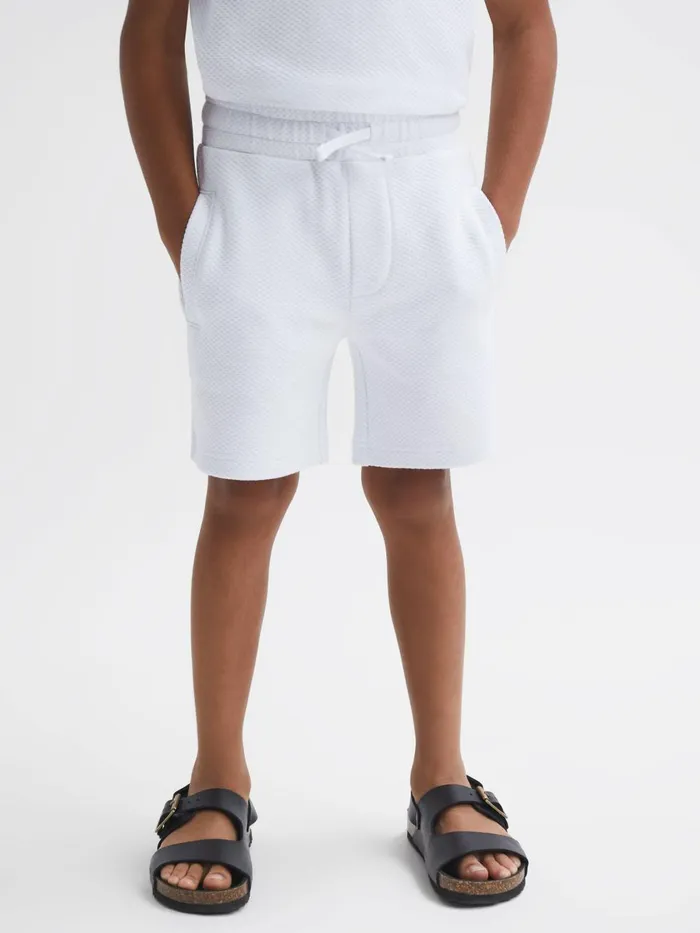 Children Reiss CoOrds Robin Slim Fit Textured Drawstring Shorts White