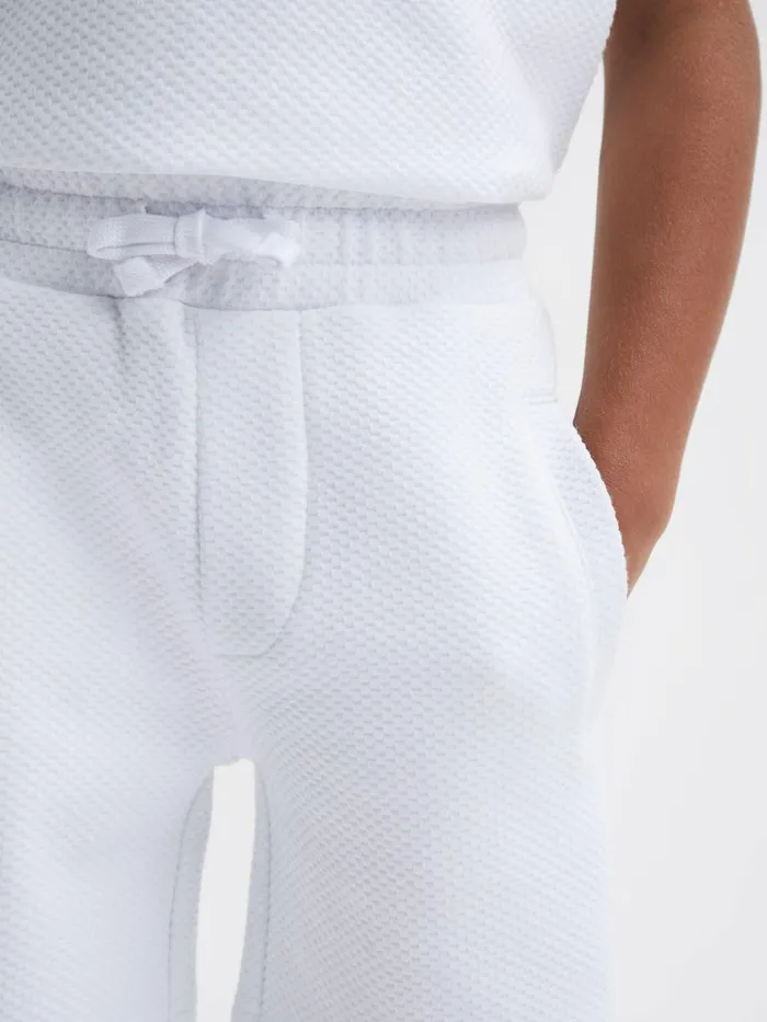 Children Reiss CoOrds Robin Slim Fit Textured Drawstring Shorts White