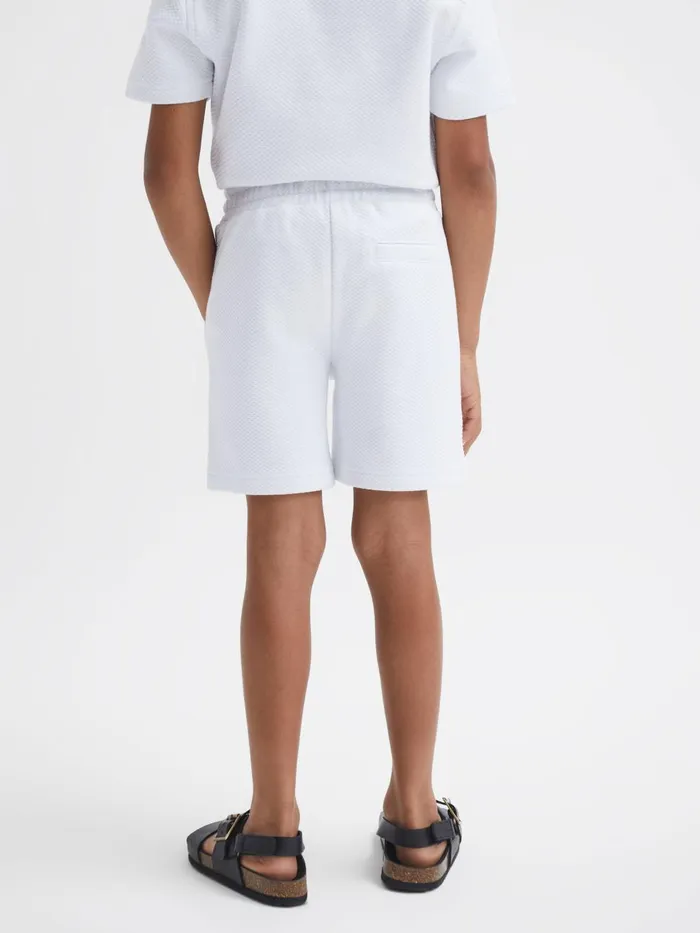 Children Reiss CoOrds Robin Slim Fit Textured Drawstring Shorts White