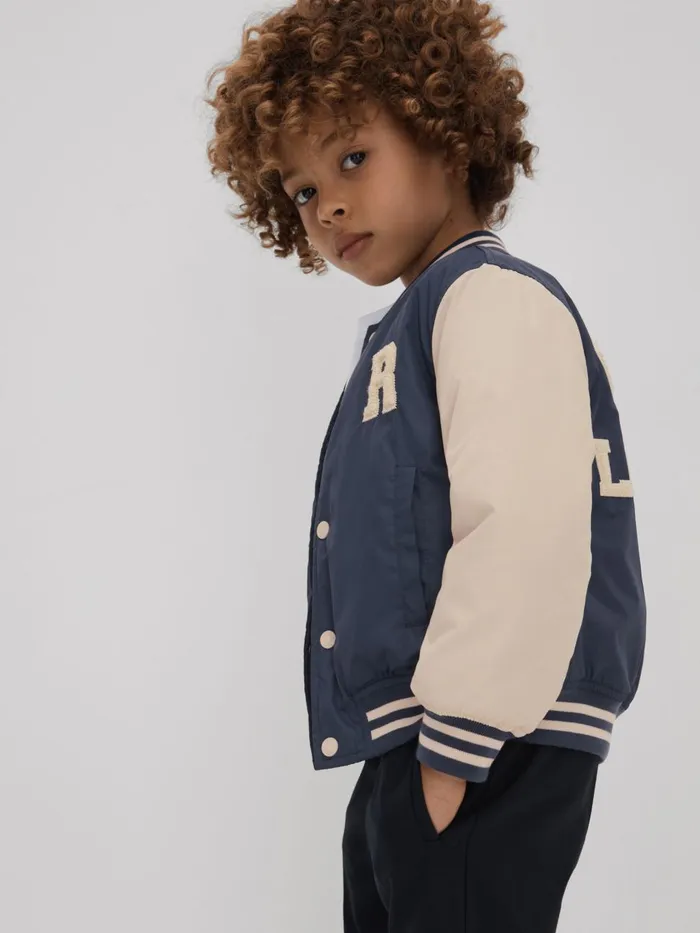 Children Reiss Coats and Jackets Arkan Colourblock Varsity Bomber Jacket Airforce Bluestone