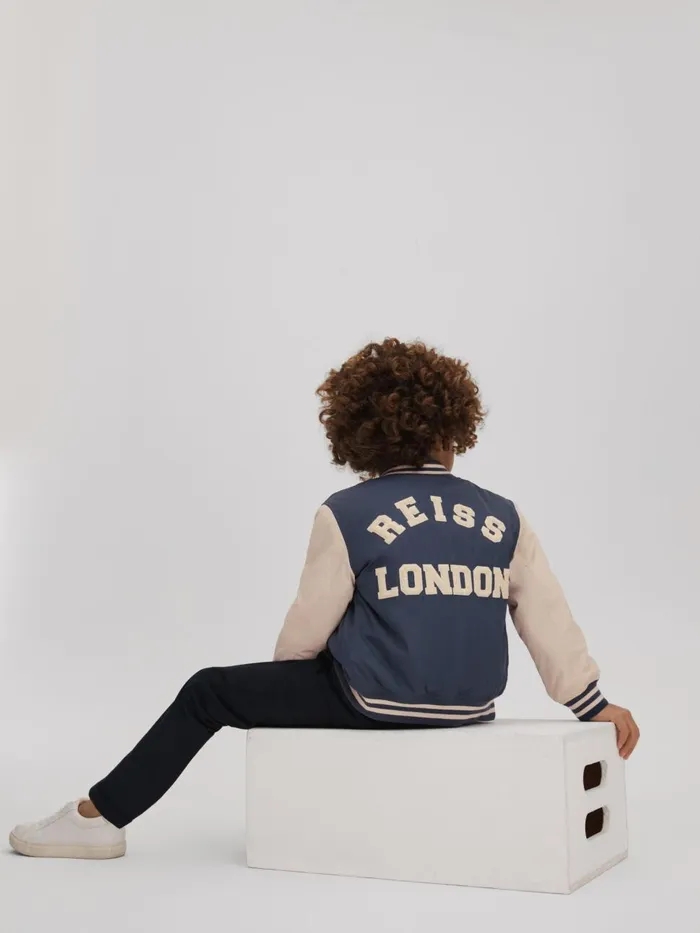 Children Reiss Coats and Jackets Arkan Colourblock Varsity Bomber Jacket Airforce Bluestone