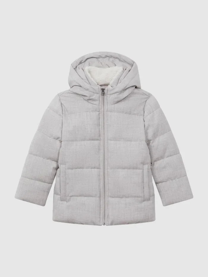Children Reiss Coats and Jackets Disere Water Repellent Quilted Hooded Coat Soft Grey