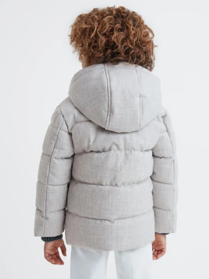 Children Reiss Coats and Jackets Disere Water Repellent Quilted Hooded Coat Soft Grey