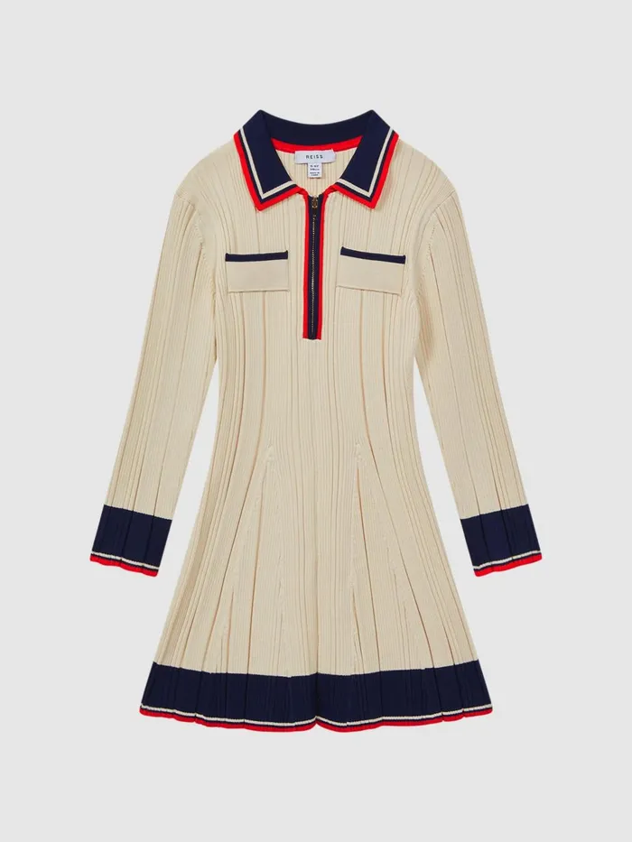 Children Reiss Dresses Annie Ribbed Colourblock Mini Dress Camel