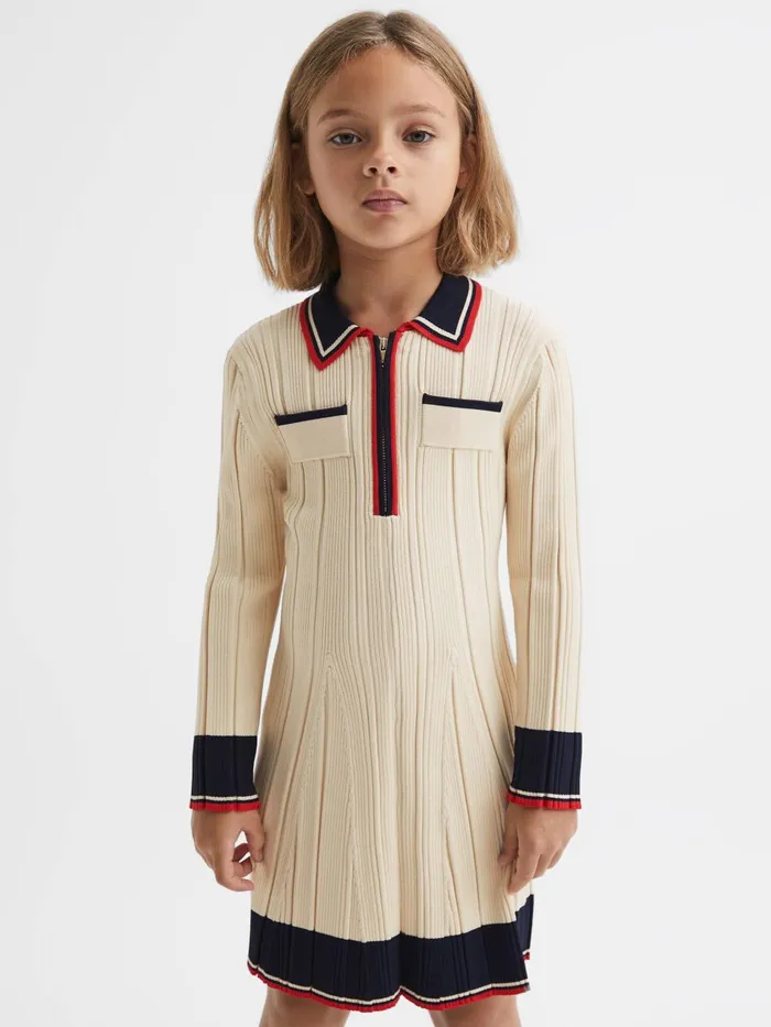Children Reiss Dresses Annie Ribbed Colourblock Mini Dress Camel