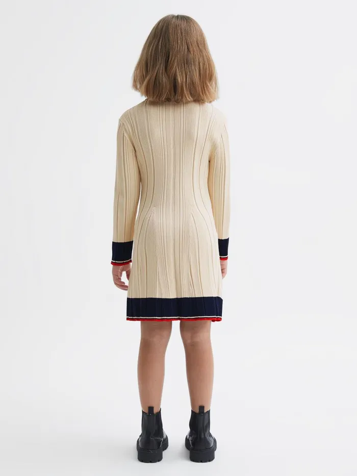 Children Reiss Dresses Annie Ribbed Colourblock Mini Dress Camel