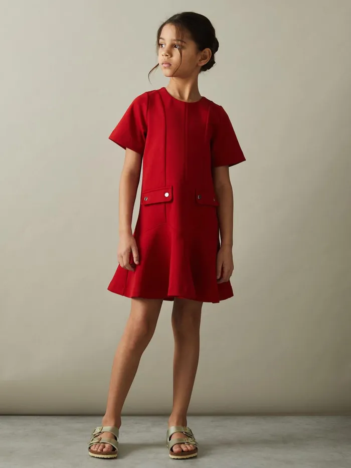 Children Reiss Dresses Fion FitandFlare Pocket Detail Dress Red