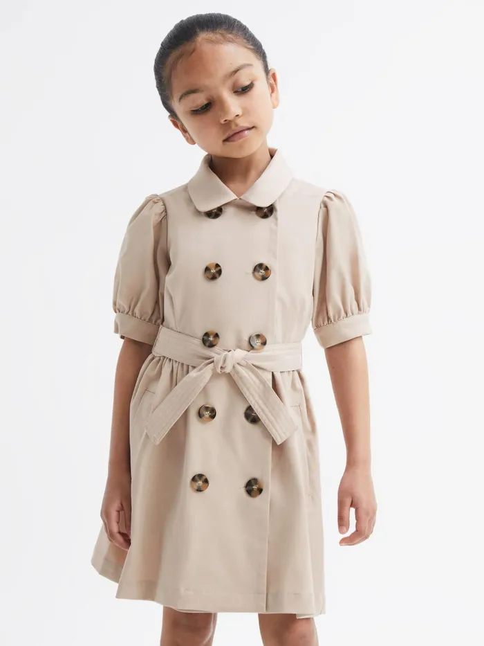 Children Reiss Dresses Naomi Puff Sleeve Belted Dress Camel