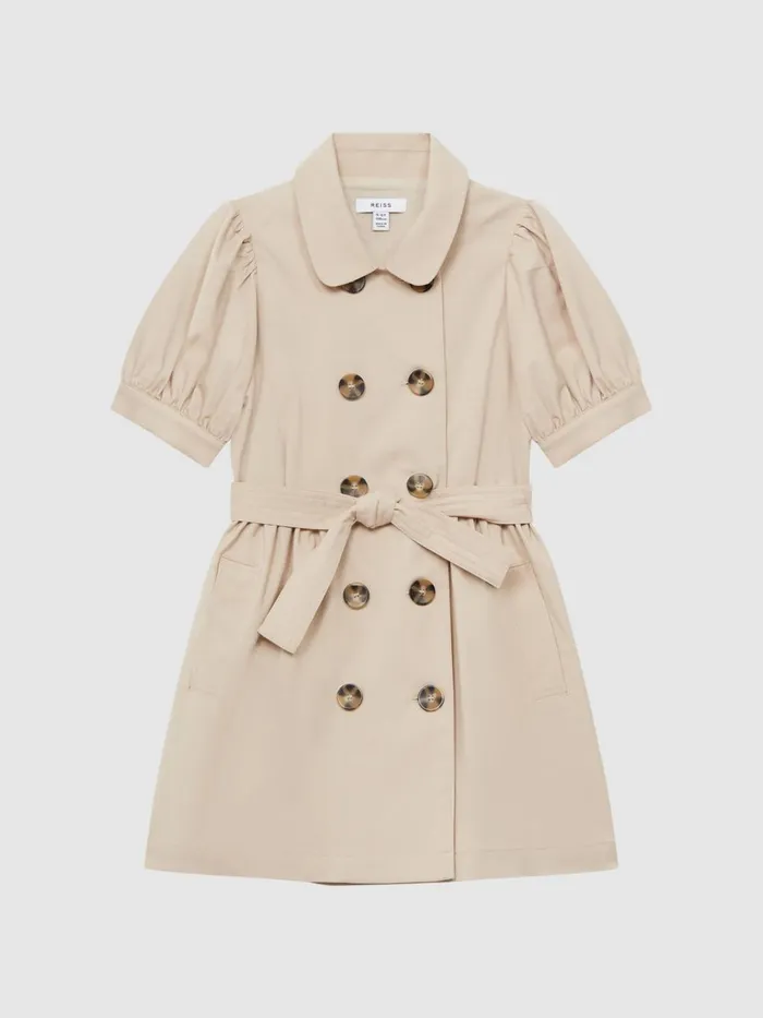 Children Reiss Dresses Naomi Puff Sleeve Belted Dress Camel