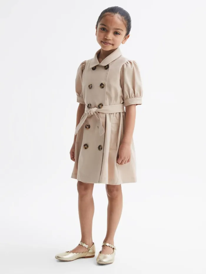 Children Reiss Dresses Naomi Puff Sleeve Belted Dress Camel