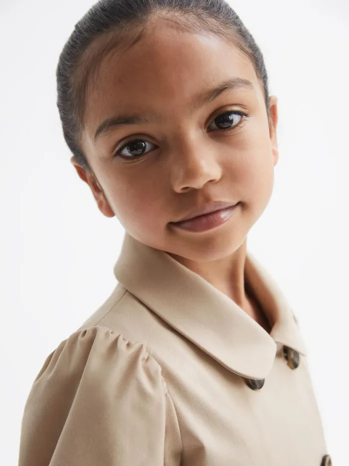 Children Reiss Dresses Naomi Puff Sleeve Belted Dress Camel