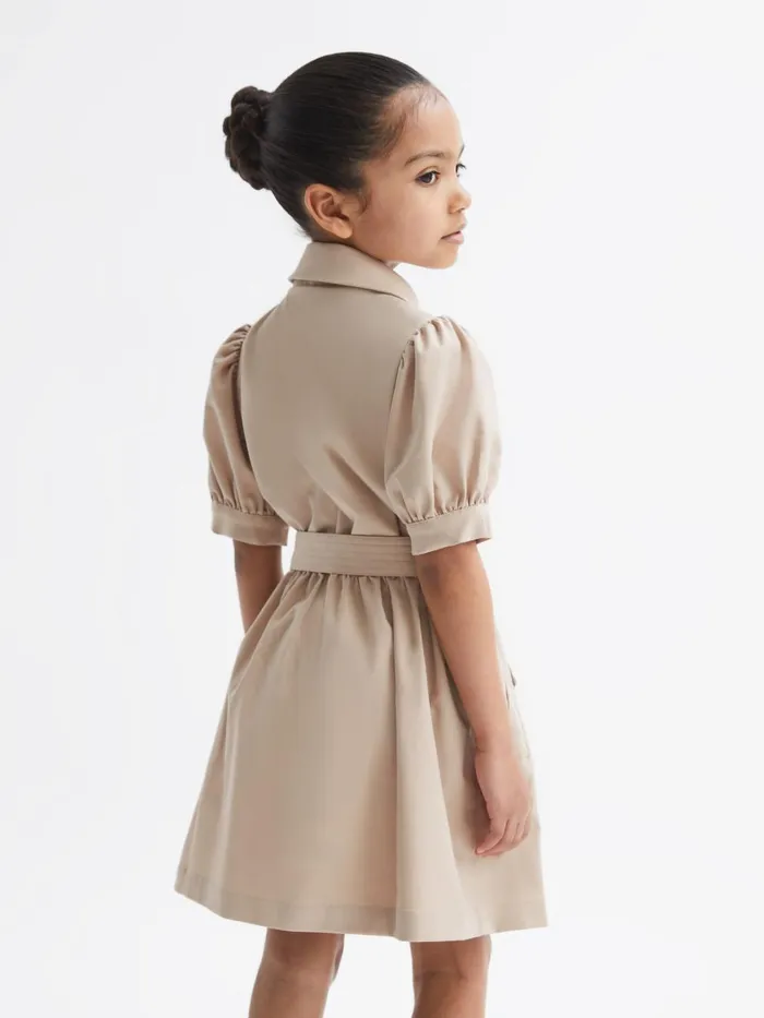 Children Reiss Dresses Naomi Puff Sleeve Belted Dress Camel