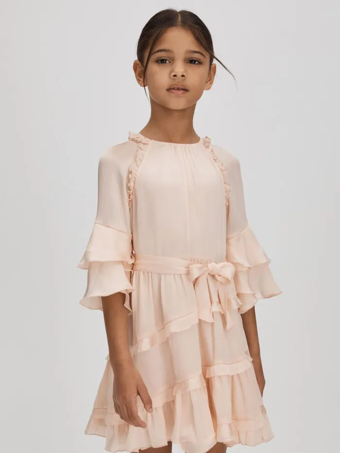 Children Reiss Dresses Polly Textured Satin Frilly Dress Pink