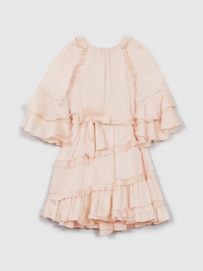 Children Reiss Dresses Polly Textured Satin Frilly Dress Pink