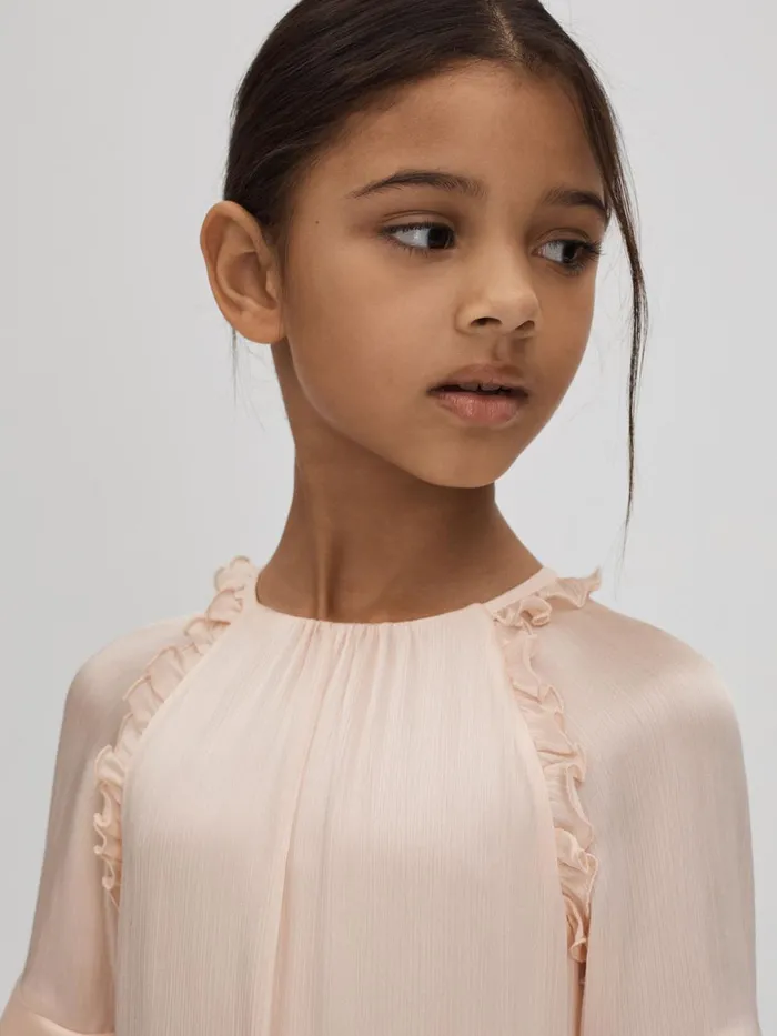 Children Reiss Dresses Polly Textured Satin Frilly Dress Pink