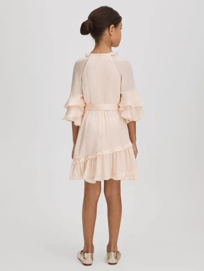 Children Reiss Dresses Polly Textured Satin Frilly Dress Pink