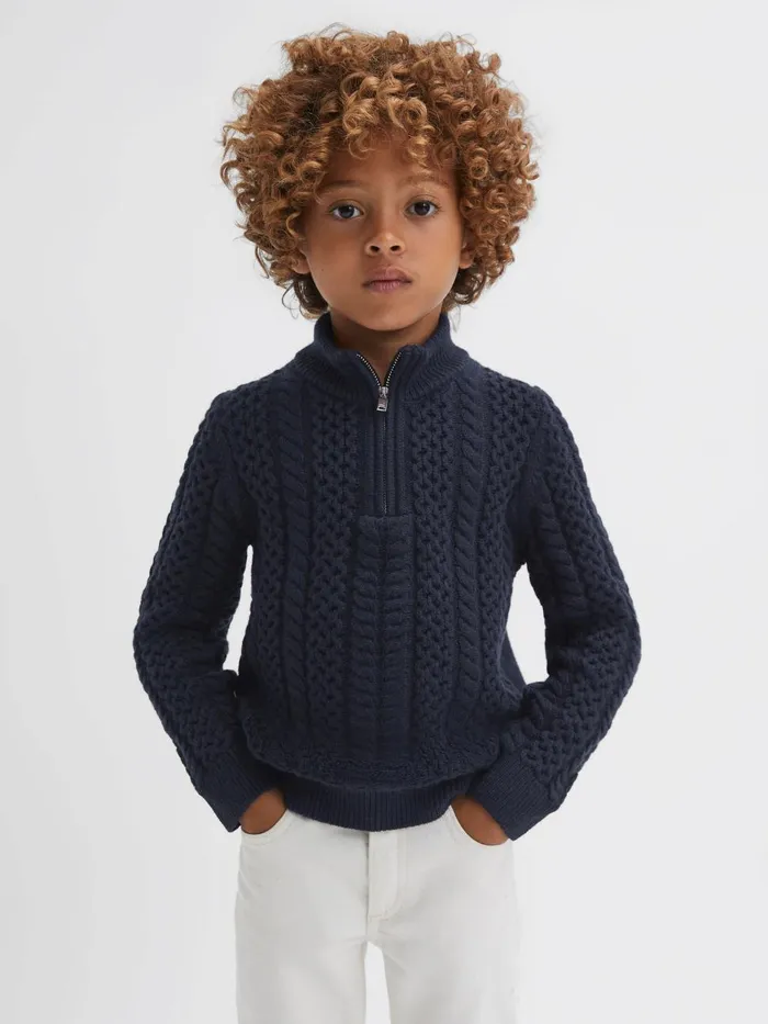 Children Reiss Knitwear Bantham Slim Fit Knitted HalfZip Jumper Navy