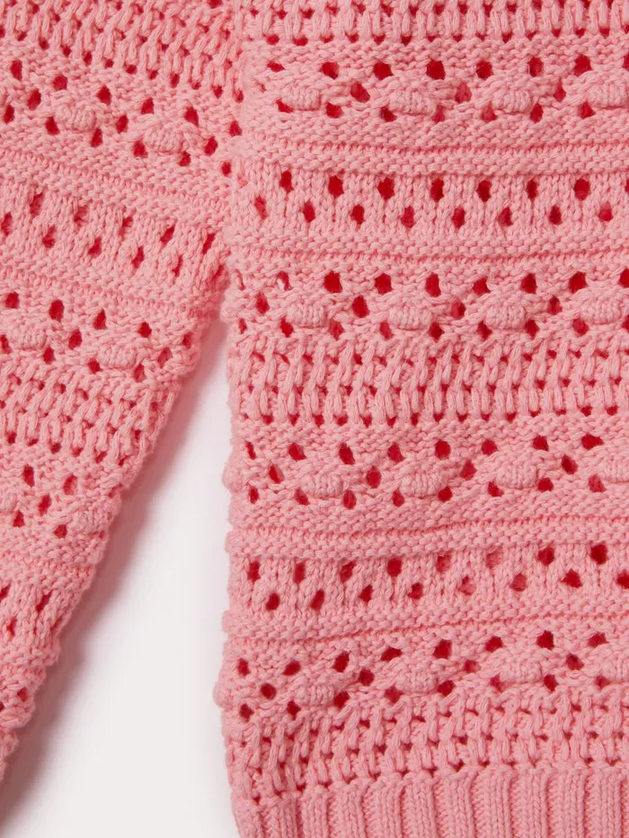 Children Reiss Knitwear Isobel Crochet Crew Neck Jumper Pink