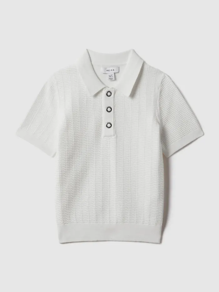 Children Reiss Knitwear Pascoe Textured Modal Blend Polo Shirt White