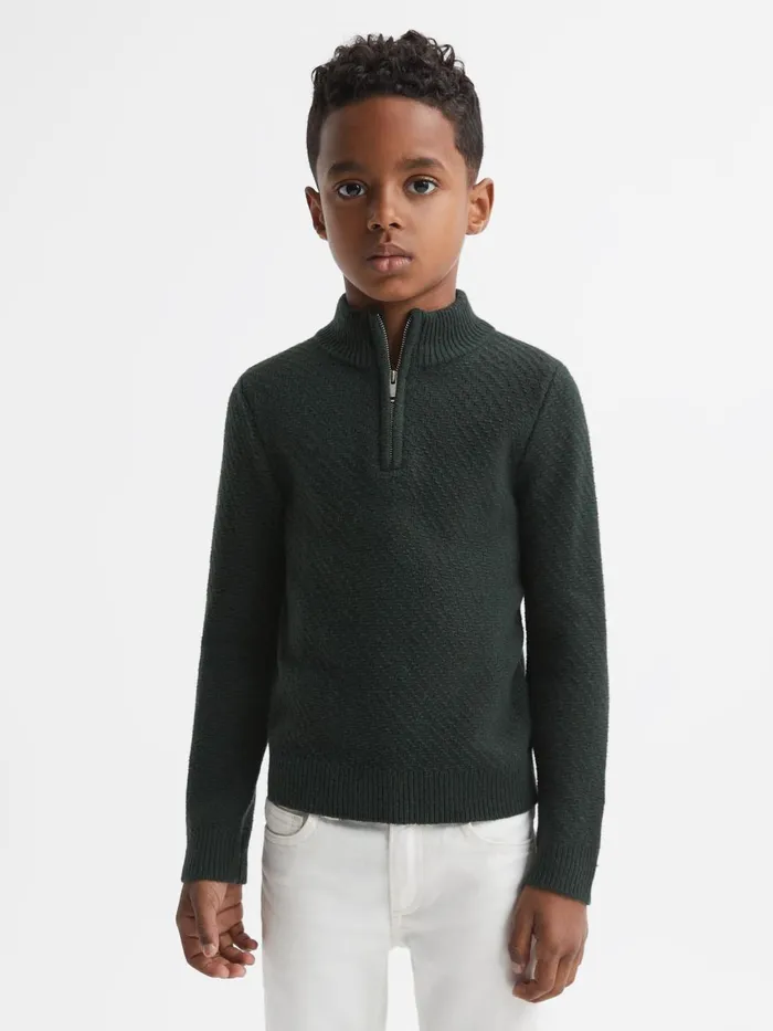 Children Reiss Knitwear Tempo Slim Fit Knitted HalfZip Funnel Neck Jumper Forest Green Children Reiss Knitwear Tempo Slim Fit Knitted HalfZip Funnel Neck Jumper Forest Green